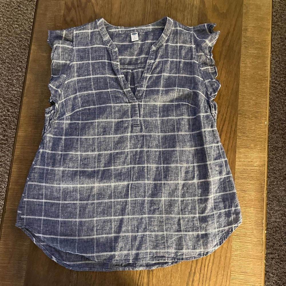 Cotton linen, BoHo sleeveless ruffle plaid fisherman top